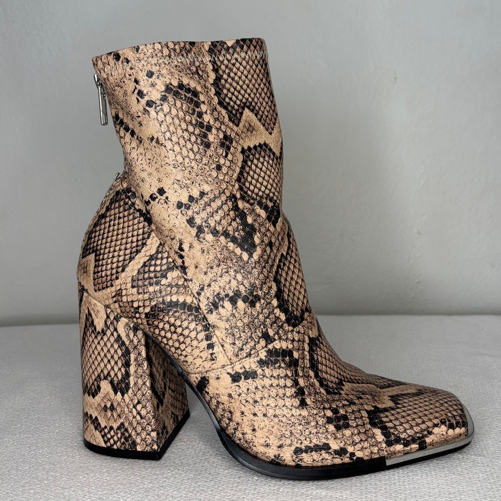Steve Madden Beige and Black Snake-Print Block Heel Ankle Boots